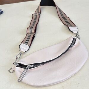 Chic Cream Crossbody Bag with Striped Strap